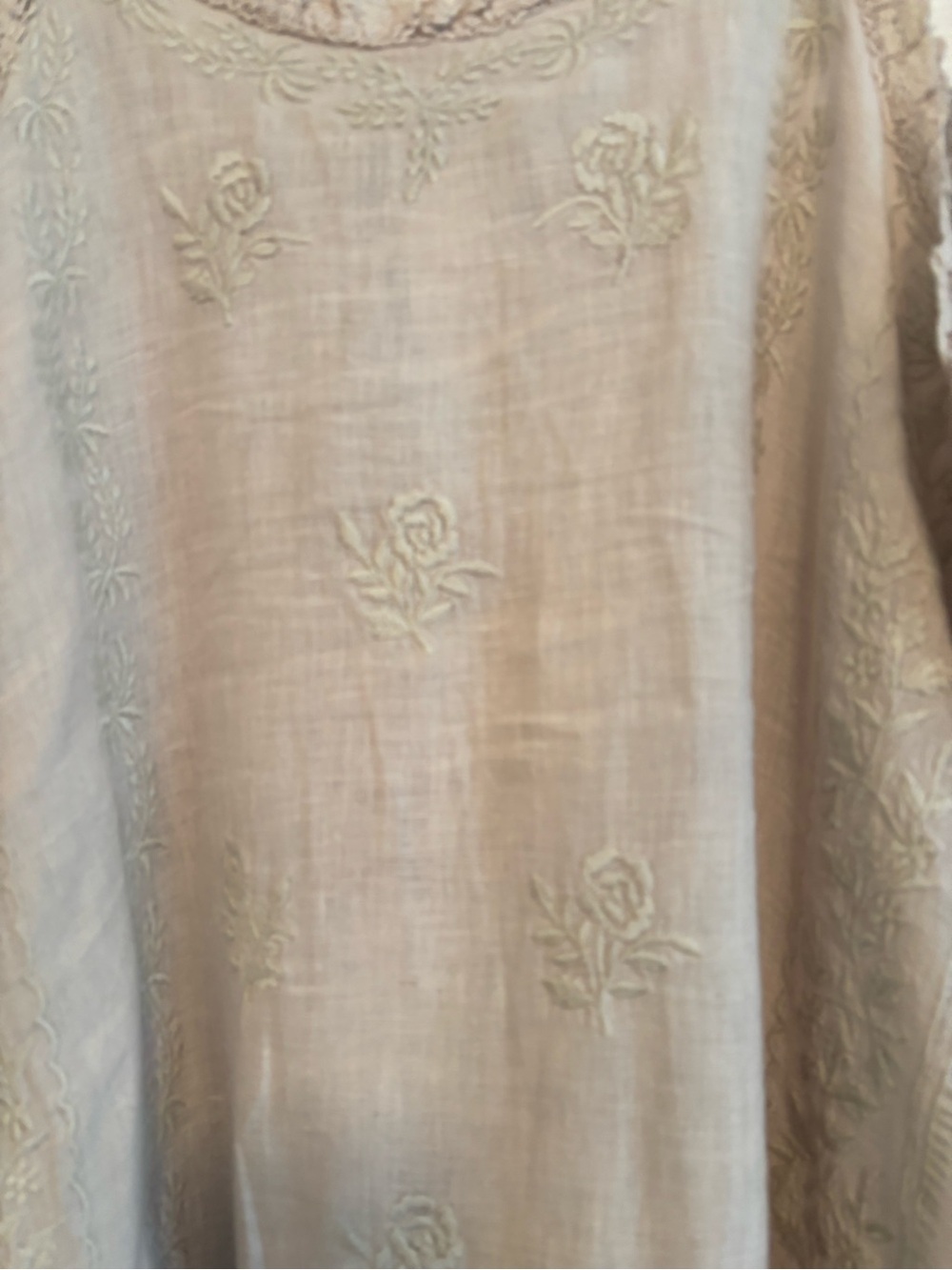 Magnolia Pearl Linen Midi Dress in Light Beige with Cream Embroidery - Picture 7 of 11